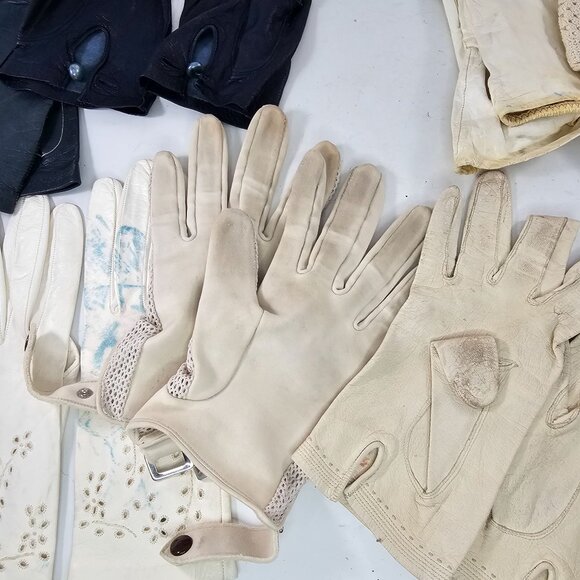 Vintage Gloves Leather Mesh Lot 8 Pairs Mixed Styles Sizes Prop Theater Costume - Picture 11 of 15